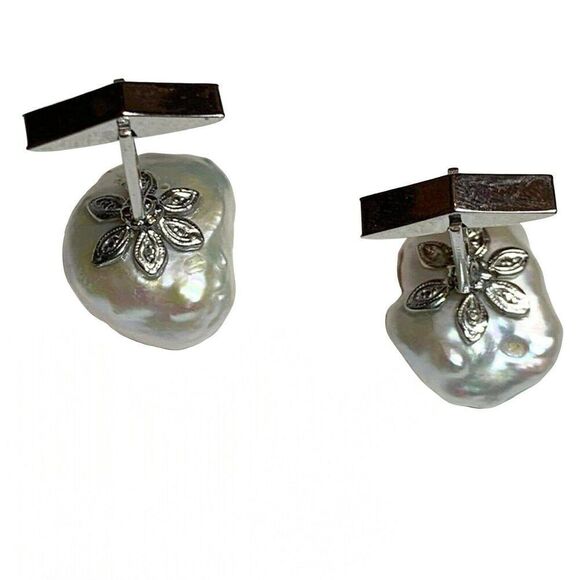 Diamond Fresh Water Pearl Cufflinks 14k Gold 0.45 TCW Designer Certified $2,490 - Picture 8 of 14